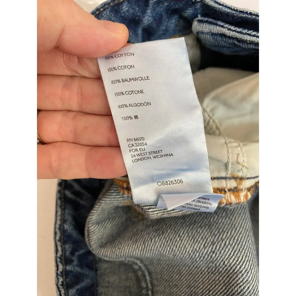 We The Free Free People Blue Distressed Denim Mini Skirt Button Fly Size 29‎